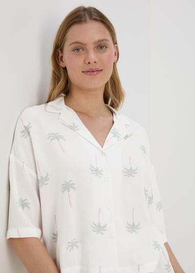 Cream Palm Print Viscose Pyjama Set