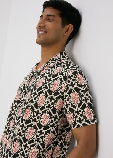 Black Aztec Print Textured Shirt