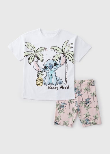 Disney Kids White Stitch T-Shirt & Shorts Set (4-12yrs)