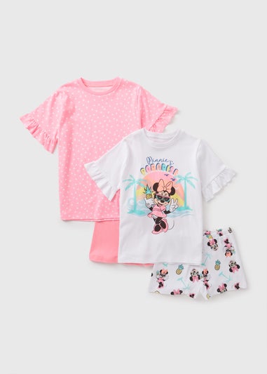 Disney 2 Pack Kids Minnie Mouse Top & Shorts Pyjama Set (5-12yrs)