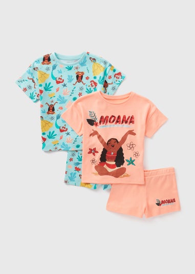 Disney 2 Pack Kids Orange Princess Pyjama Top & Short sets (1-7yrs)