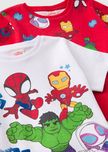 2 Pack Marvel Kids Red Spidey Friends Pyjama Top & Shorts Set (1-7yrs)
