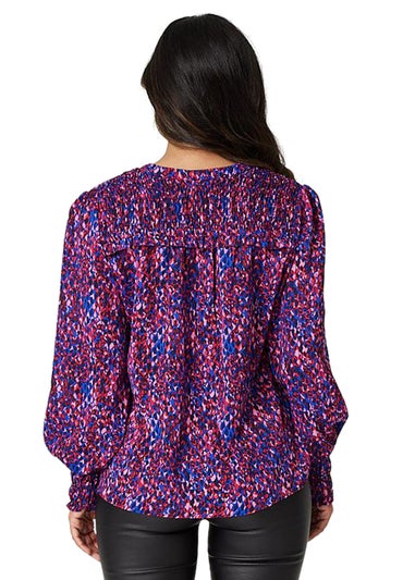 Izabel London Blue Printed Shirred Shoulder Blouse