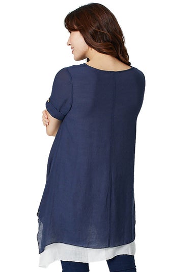 Izabel London Navy Butterfly Print Layered Tunic Blouse