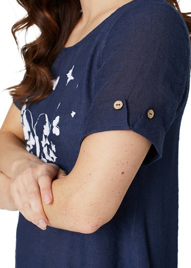 Izabel London Navy Butterfly Print Layered Tunic Blouse