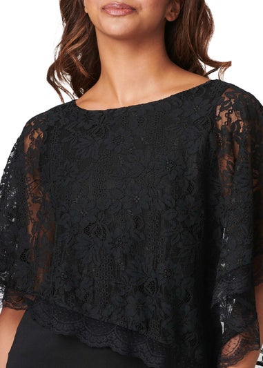 Izabel London Black Lace Overlay 1/2 Sleeve Top