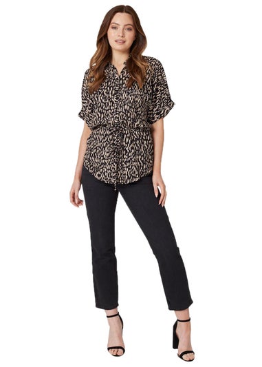 Izabel London Beige Printed Tie Waist Blouse Top