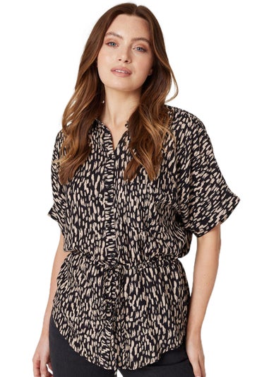 Izabel London Beige Printed Tie Waist Blouse Top