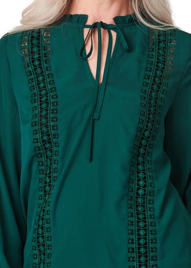 Izabel London Green Lace Detail Tie Neck Blouse Top