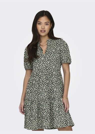 JDY Green Floral V Neck Tea Dress