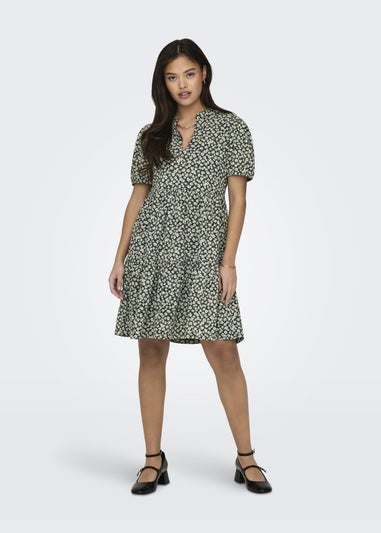 JDY Green Floral V Neck Tea Dress