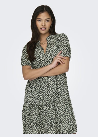 JDY Green Floral V Neck Tea Dress