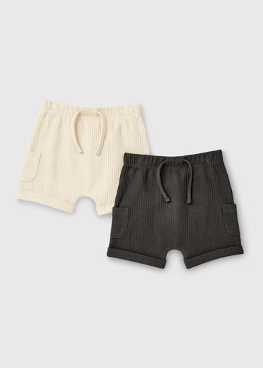 Baby 2 Pack Grey & Cream Shorts (Newborn-23mths)