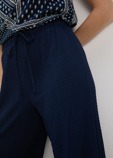 Navy Textured Wide Leg Co Ord Trousers