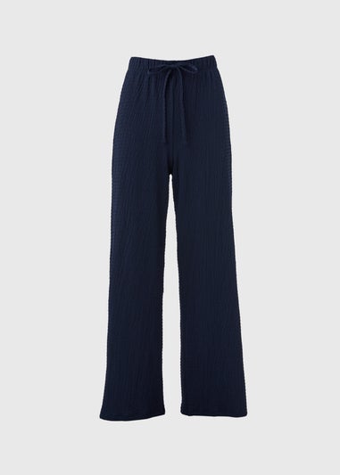Navy Textured Wide Leg Co Ord Trousers