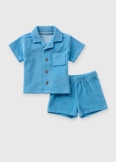 Baby Blue Towelling Shirt & Shorts Set (Newborn-23mths)