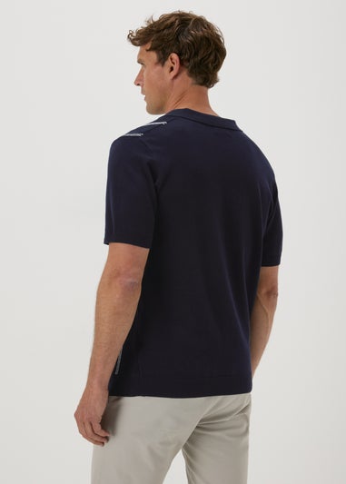 Navy Stripe Texture Knitted Polo Shirt