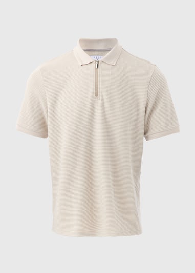 Ecru Textured Zip Polo Shirt