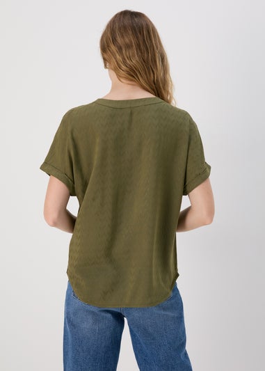 Khaki Solid Pocket Detail Box Top