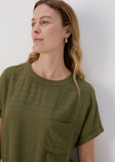 Khaki Solid Pocket Detail Box Top