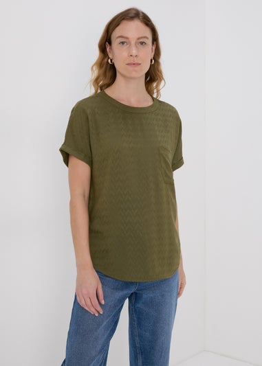 Khaki Solid Pocket Detail Box Top