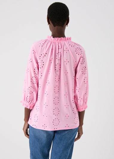 Pink Broid Peasent Blouse Top