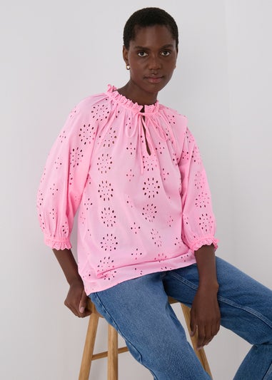 Pink Broid Peasent Blouse Top