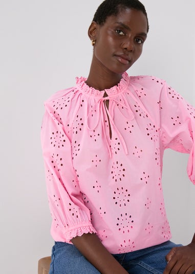 Pink Broid Peasent Blouse Top