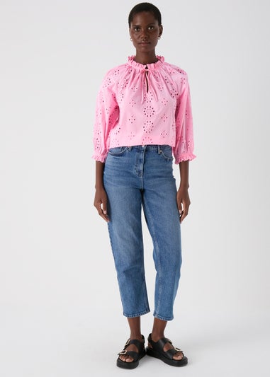 Pink Broid Peasent Blouse Top