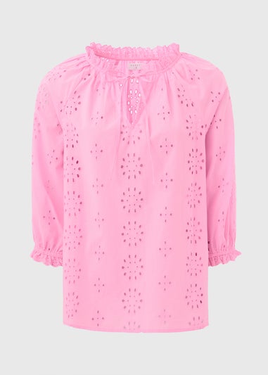 Pink Broid Peasent Blouse Top