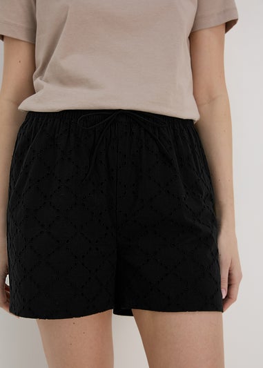 Black Schiffli Shorts