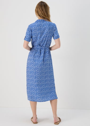 Blue Ditsy Viscose Shirt Dress