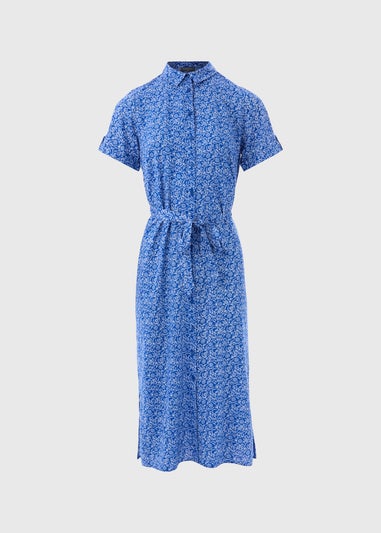 Blue Ditsy Viscose Shirt Dress