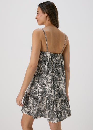 Beige Abstract Print Viscose Cami Mini Dress
