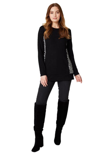 Izabel London Black Animal Panel Print Longline Top