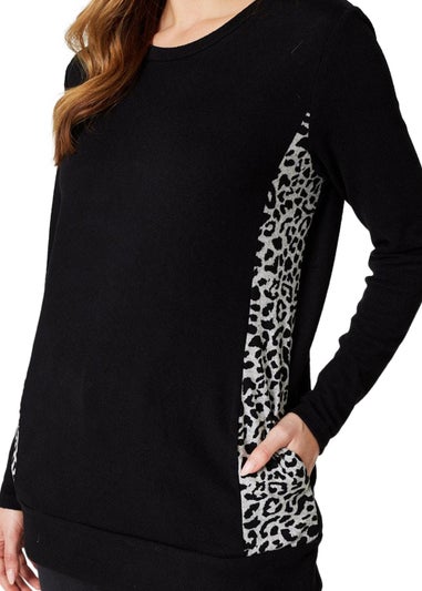 Izabel London Black Animal Panel Print Longline Top