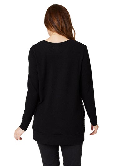 Izabel London Black Animal Panel Print Longline Top