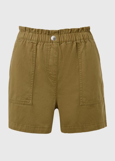 Khaki Denim Paperbag Shorts