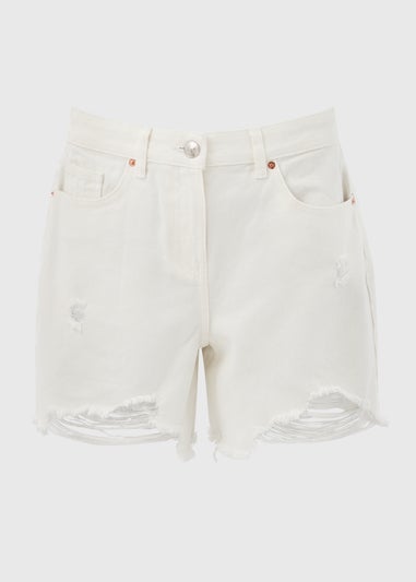 White Ripped Denim Shorts