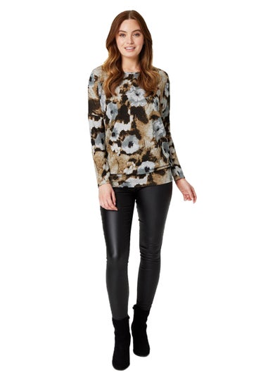 Izabel London Beige Floral Long Sleeve Sweatshirt