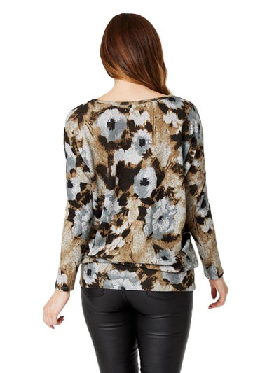 Izabel London Beige Floral Long Sleeve Sweatshirt