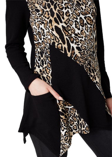 Izabel London Black Leopard Print Asymmetric Tunic