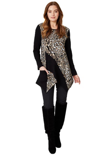 Izabel London Black Leopard Print Asymmetric Tunic