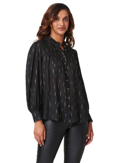 Izabel London Black Printed Collarless Blouse