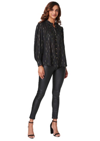 Izabel London Black Printed Collarless Blouse