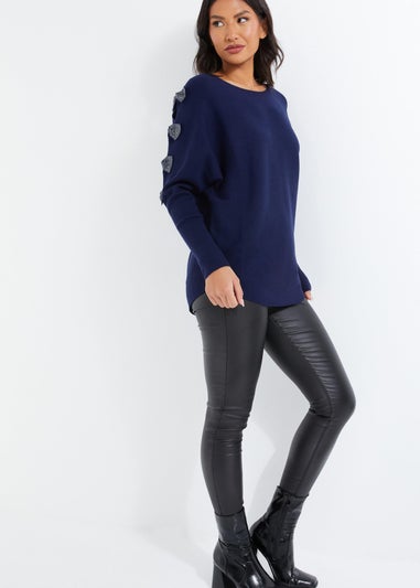 Quiz Blue Light Knit Diamante Bow Sleeve Jumper