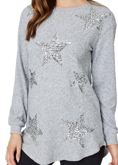 Izabel London Light Grey Sequin Star Print Pullover