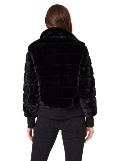 Izabel London Black Faux Fur Zip Front Jacket