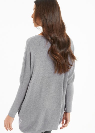 Quiz Grey Diamante Heart Jumper