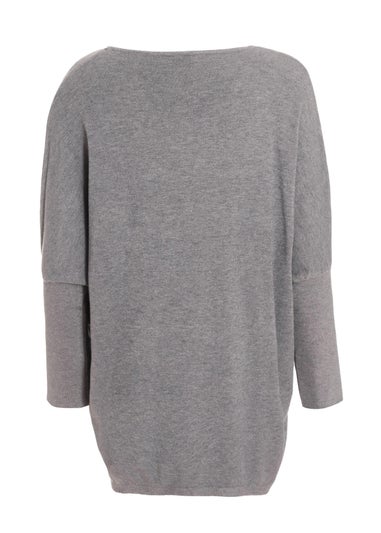 Quiz Grey Diamante Heart Jumper